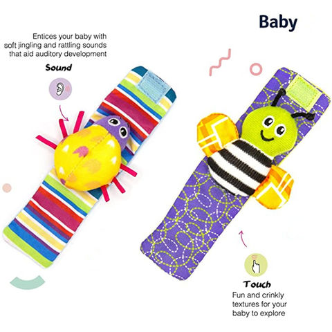 4 Pcs Baby Rattle Set Toys Infant Wrist Strap Baby Socks Foot Finder Educational Handbells Cute Spider Cartoon