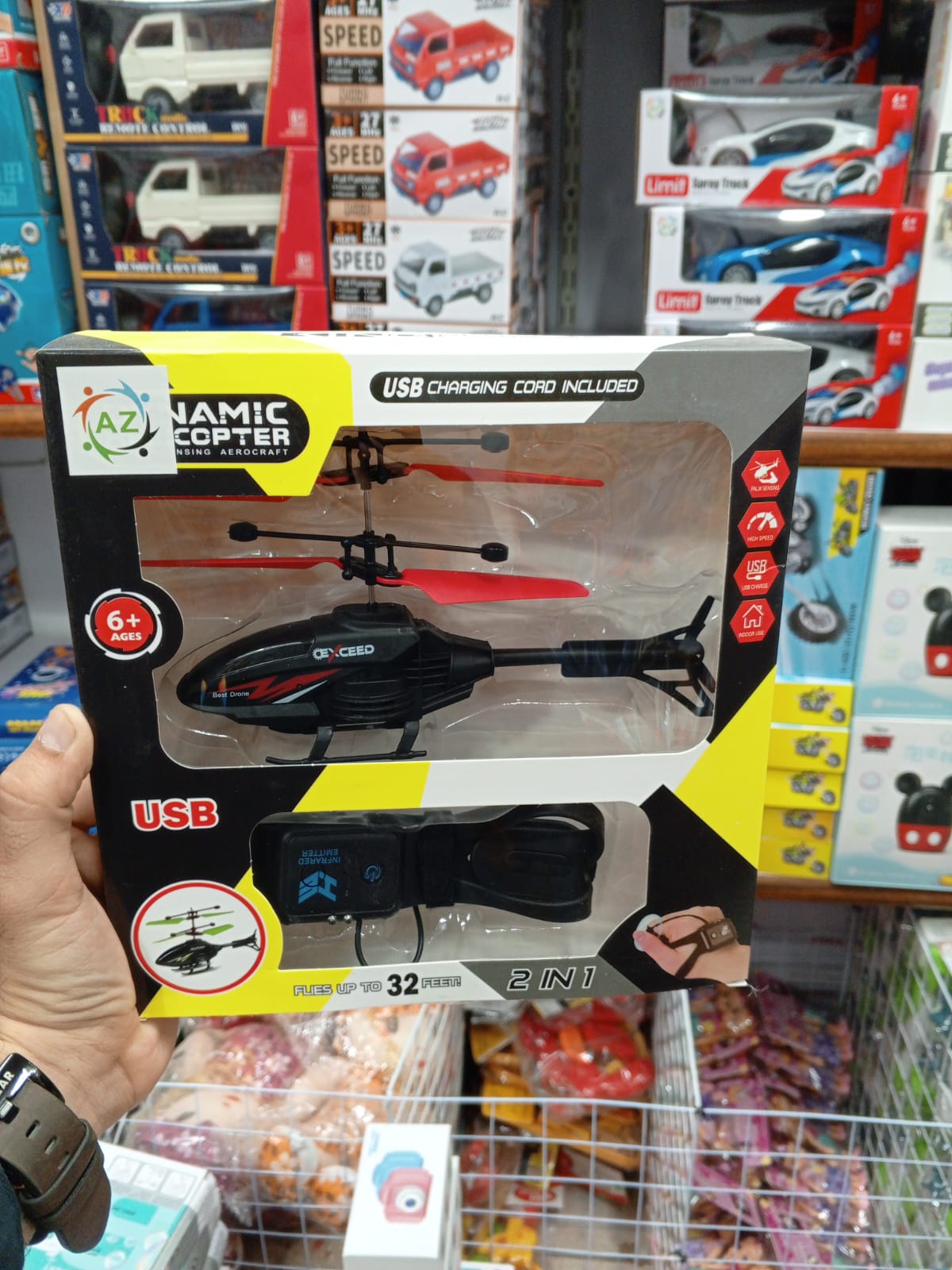 RC Induction Flying Helicopter with Hand Watch Remote – Infrared Sensor Aircraft, USB Rechargeable, LED Lights – Perfect for Kids