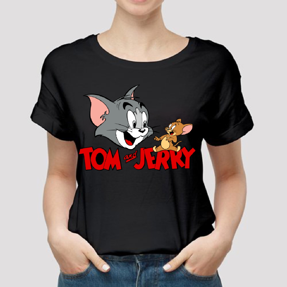 Black Tom & Jerry Printed T Shirt
