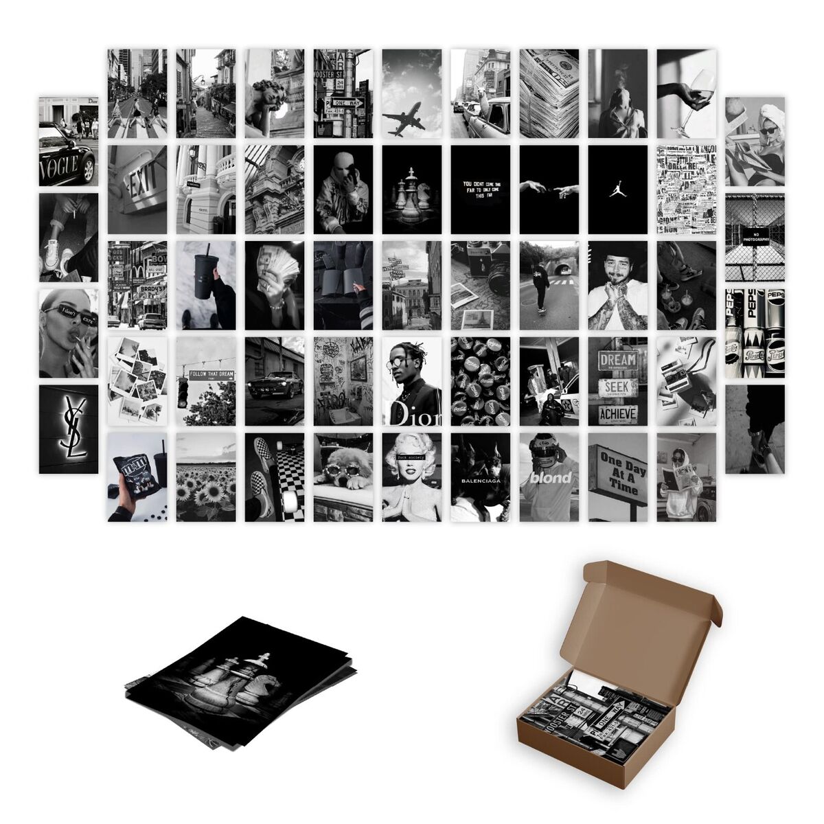 Customize 10 Black Theme Aesthetic Wall Photo Collage Cards 4x6'' For Wall Decorate