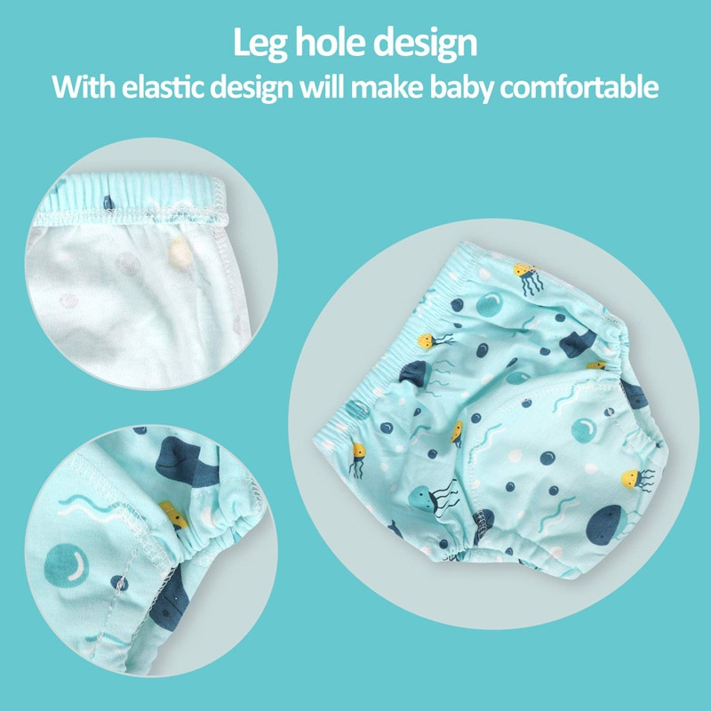1 Pcs Baby Washable 6-Layer Cloth Diaper | Reusable Cotton Elastic Waist Nappy Learning Pants (Random Colors)