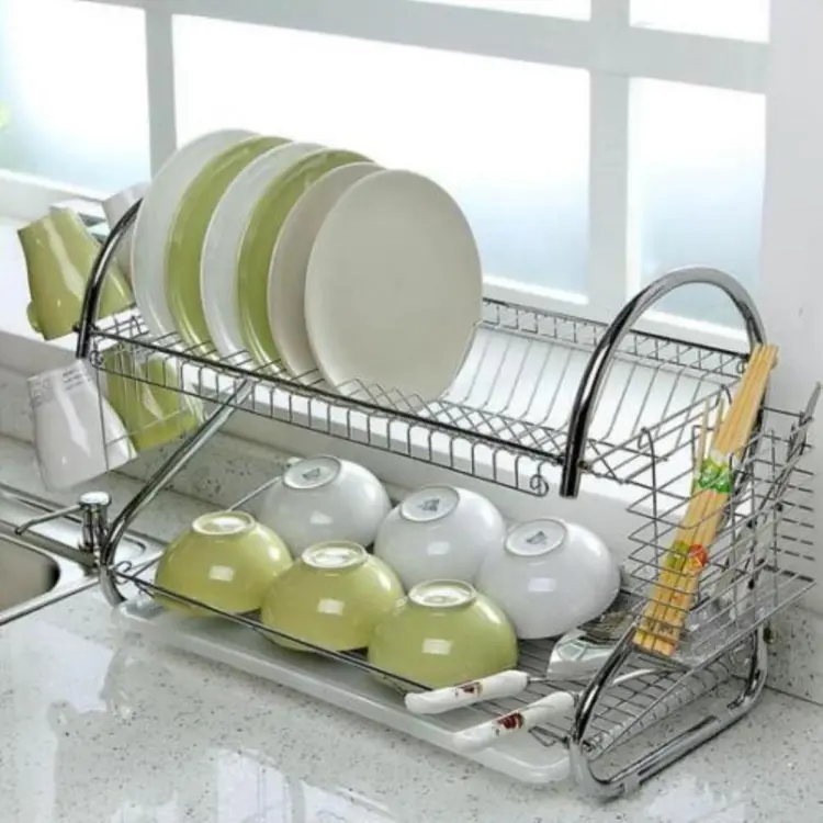 2 Layer Kitchen dish rack /Dish drying rack Metal Crockery Cutlery Plate  Glass Holder Multifunctional Shelf Holder Storage Organizer