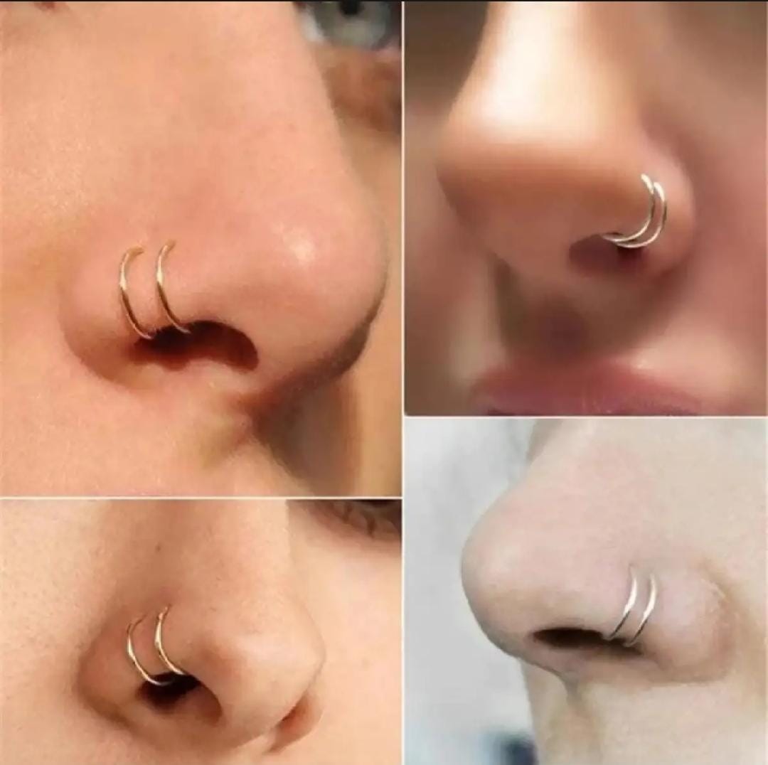 Arfa ideal collection 12Pcs/set Nose Ring Piercing Punk golden selvar Color Handmade Tiny Nose Lip Hoop Ring Septum Rings Piercing Stud Body Jewelry jewellery for girls