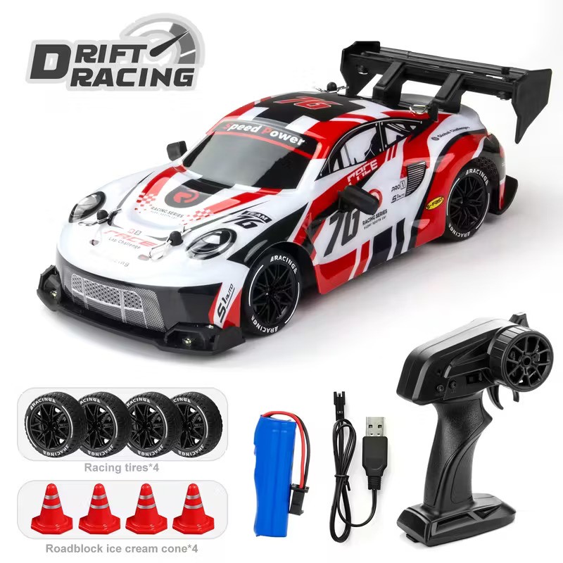 Remote Control Drifting Car 4WD RC Toy with Lights, Tires, and Barricade Tool, Perfect Birthday Thanksgiving Gift for Boys and Girls, Stunt Rc Car, Highspeed Rc Car, Remote Control Car