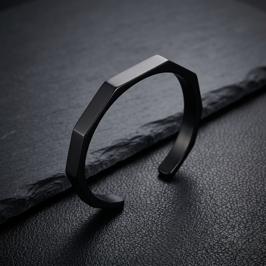 Black Cuff Bracelet for Men Stainless Steel Adjustable Open Bangle Minimalist Fashion Style Trending