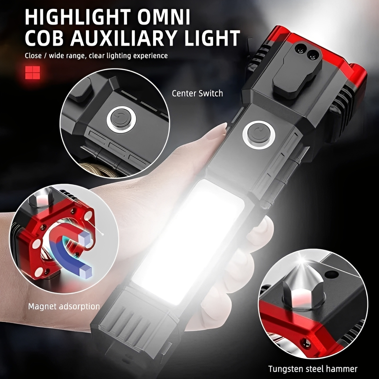 Multifunction 8in1 Portable Led Flashlight Rechargeable LED Torch Flashlight, 3000mah Emergency Flashlight & Charging Bank Waterproof LED Powerful Torch, Emergency Tool with Window Breaker Hammer price in Pakistan