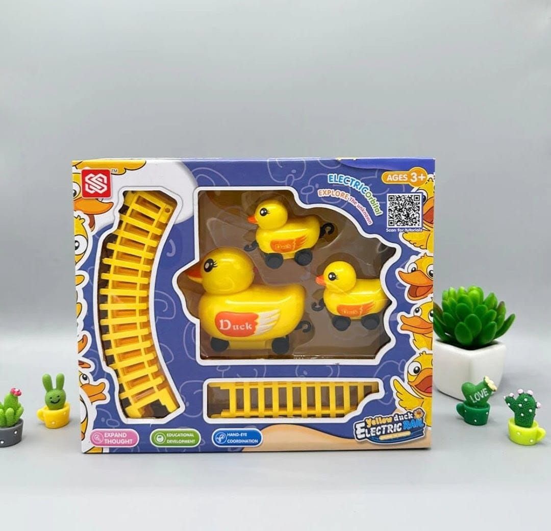 Yellow Duck Electric Rail Train Set with Track - Battery Operated toy designed for children.
