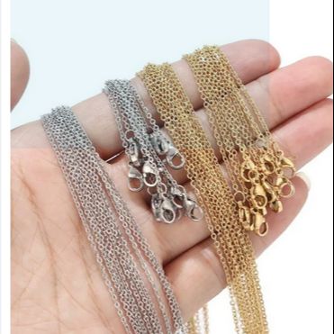 Raw Material  High-Quality Metal Chain12pcs/lot 1.5mm Width Stainless Steel Gold Flat Cable Chain Necklace