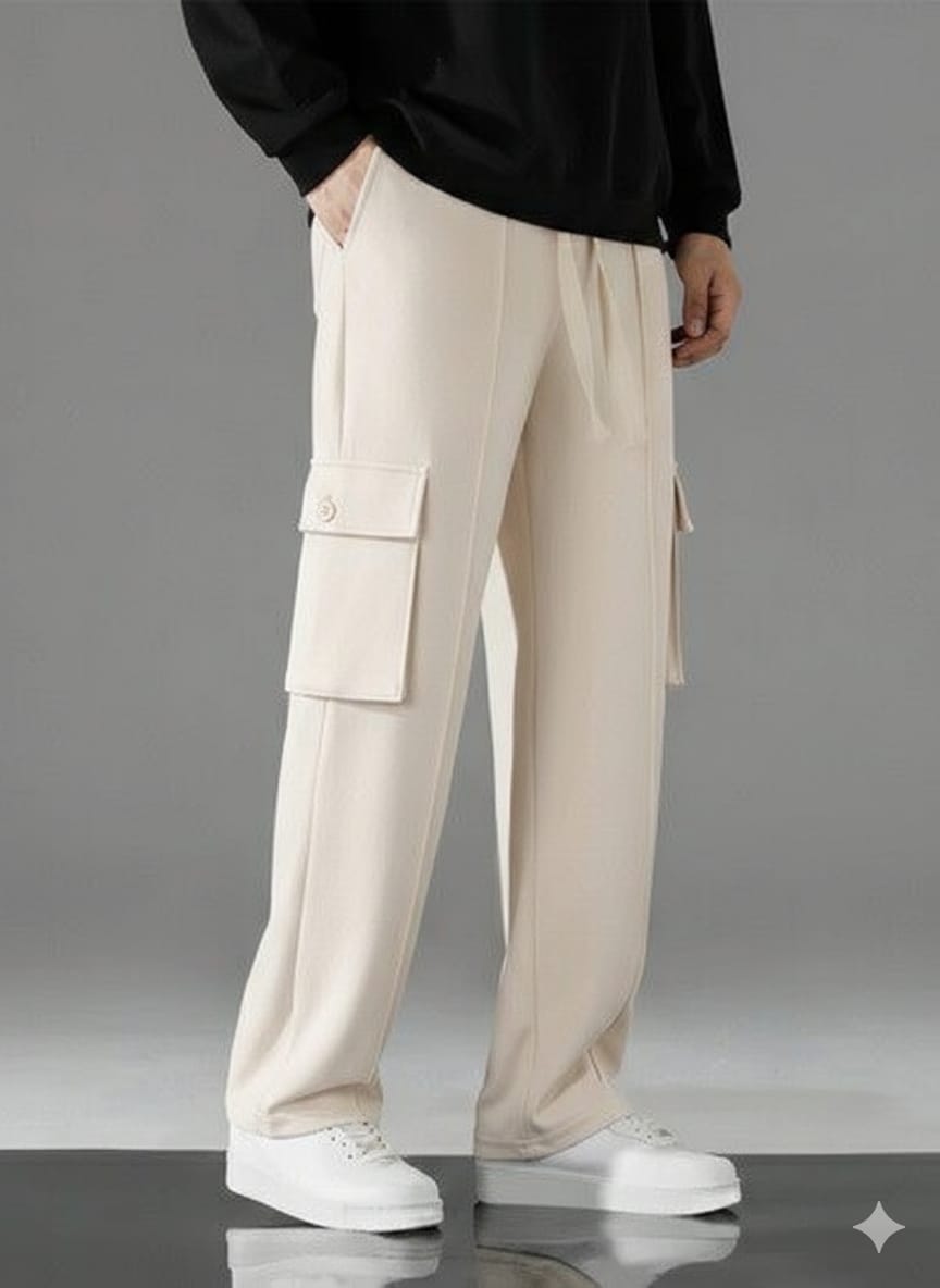 Oversized With Cargo pockets Straight Trouser for Men - Wide Leg, Baggy Style, Terry Fabric for Summer Comfort, Cargo Pants