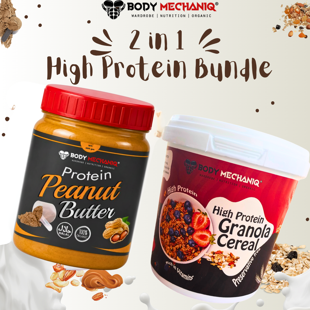 BODY MECHANIQ 2-in-1 High Protein Peanut Butter & Granola Cereal Bundle - Nut-Free, Low Sugar, Organic, Low Sodium