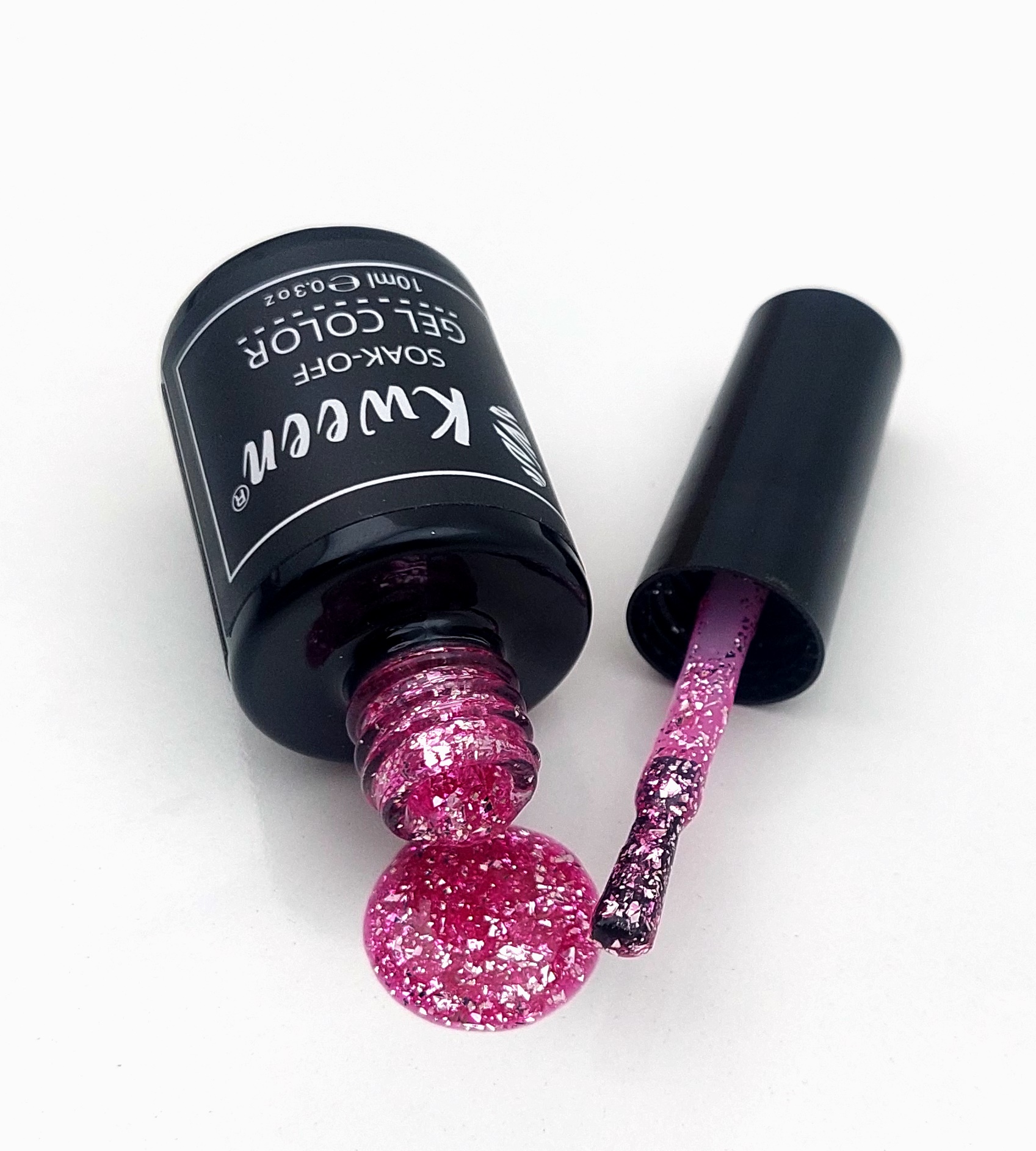 KWEEN Pink Glitter Gel Nail Polish, Silver Chunky Gel Polish Soak Off UV LED Lacquer Gel Color For Manicure