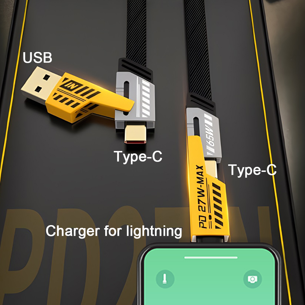 4 in 1 USB C Fast Charging Cable with 60W PD, Data Transfer, Type C, Micro USB and IOS Light-ning Compatibility, 1 Meter