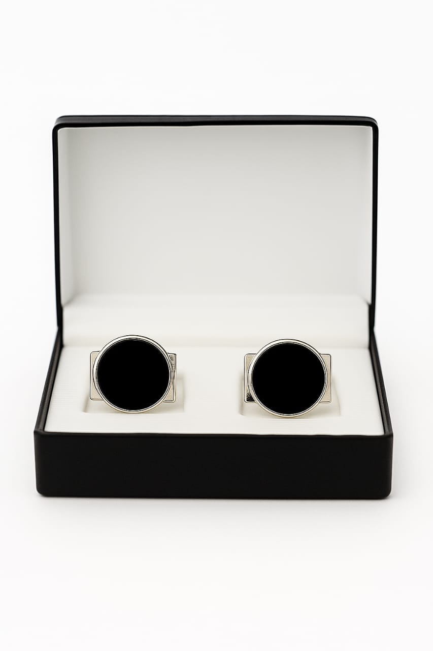 Cufflinks for Men | Plain Black Round Cufflinks