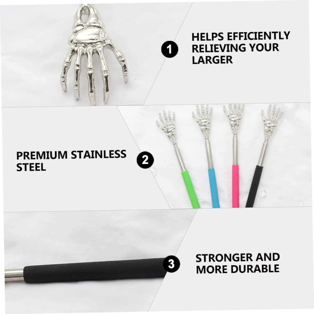 Small Adjustable Portable Foldable Extendable Back Scratcher, Metal Stainless Steel Telescoping Itching Hand Stick Tool