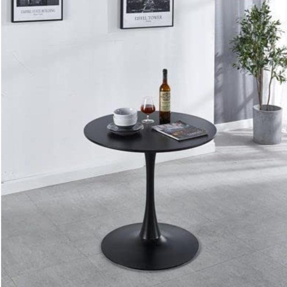 16 inch Black Round Dining Table Tulip Design, Wooden Pedestal Base, Mid Century Modern Small Circle Table for Kitchen Living Room Leisure Conference