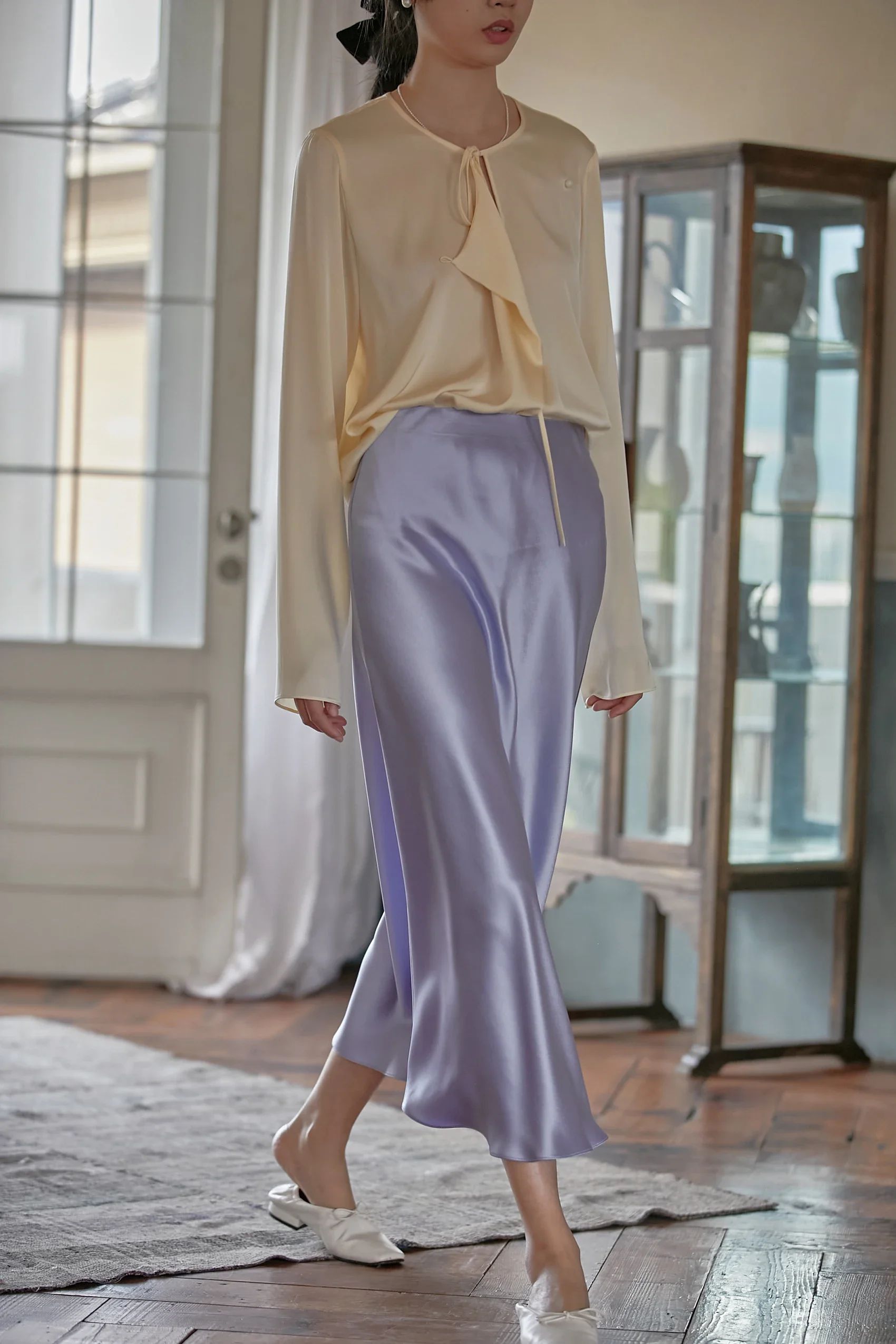 Premium Silk Casual Spring/Summer 2025 Long Solid Fishtail Skirt for Women - Elegant, Comfortable, Versatile (XS-XL)