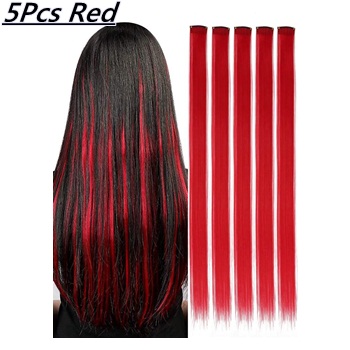 (5 Pcs) Red Colored Clip in Hair Extensions 20 Inch Long Straight