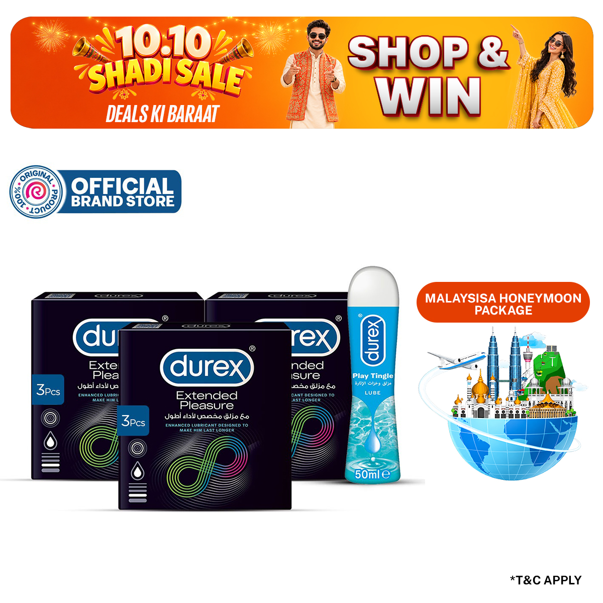 Durex Condoms Extended Pleasure 3 Pcs (Pack of 3) + Durex Play Tingle Lube 50ml