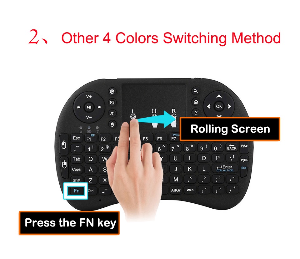 RGB Mini Wireless Keyboard  2.4GHz Air Touchpad Mouse, Compatible With Android TV Box, Smart TV, PC Black
