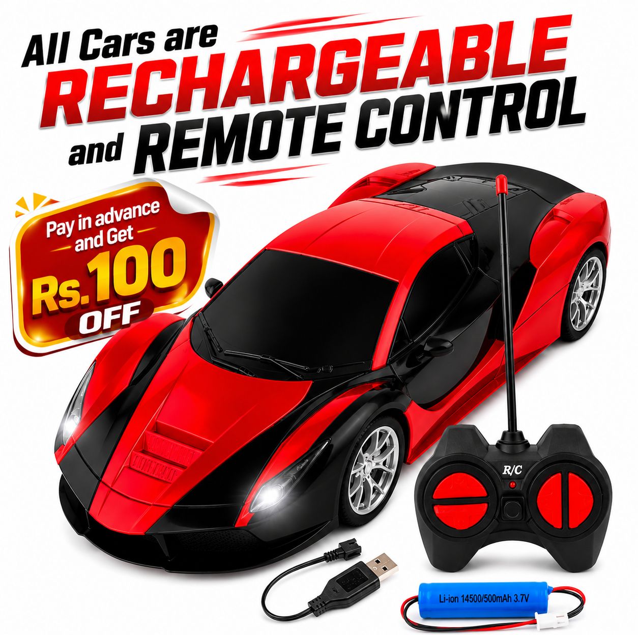 Speed Racing 1:20 Rechargeable Sports Car – Remote Control Drifting Model with Realistic Headlight & Exhaust Emulation, Rechargeable Battery & Cable, 2.4GHz Perfect Gift Baby Birthdays, Kids Exams & Game Toy