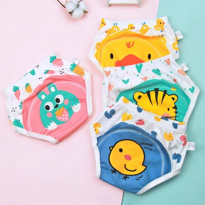 1 Pcs Baby Washable 6 Layers Baby Cloth Diaper Reusable Cotton Elastic Waist Cloth Diapers 0-18KG Nappy learning pants (Random colors)