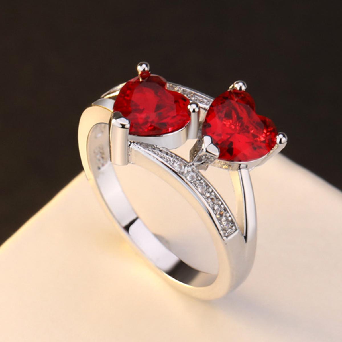 Top Trend Silver Created Red Ruby Heart Ring for Girls Women