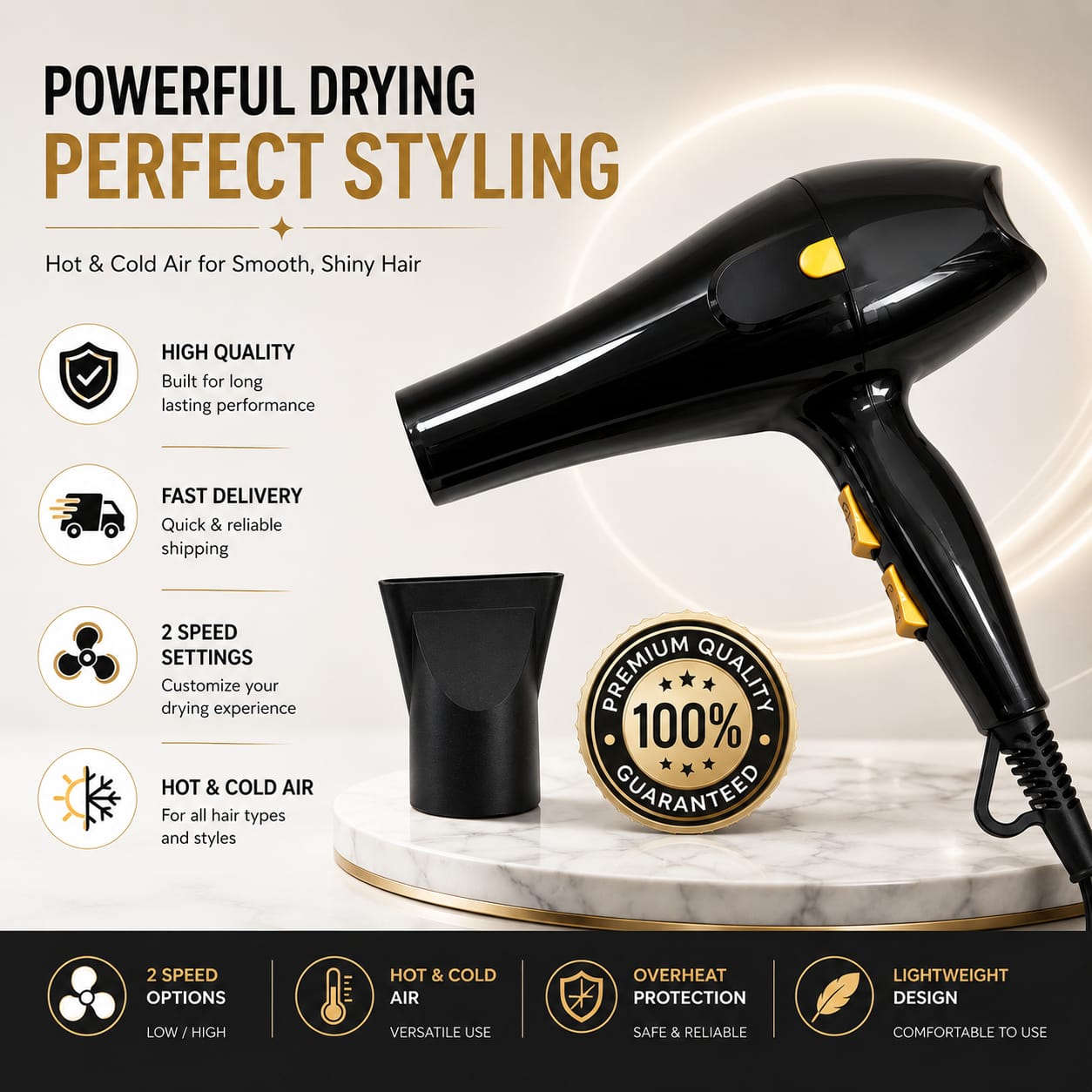 Hair Dryer - Professional Hair Dryer, Hair Dryer Machine Hot & Cold 2 in 1, Protect Hair For Both Men & Women