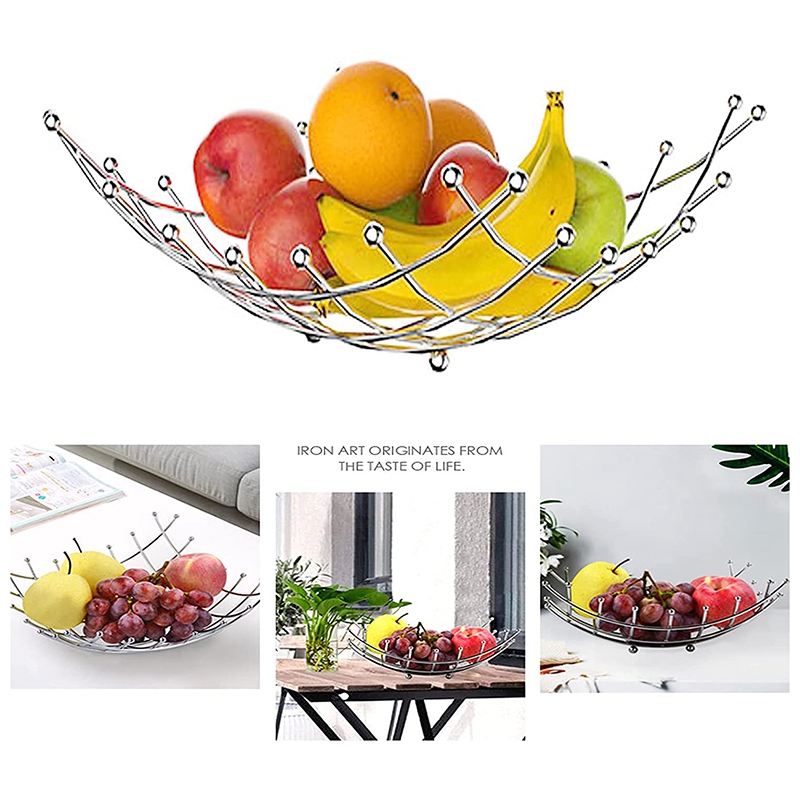 Fruit Basket Living Room Desktop Metal Fruit Bowl Creative Fashion Storage Basket for Bread, Fruits, Vegetable, Snacks