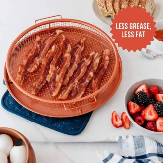 Copper Crisper Tray Round Air Fryer Tray For Oven Deluxe Air Fry In Your Oven 2-Piece Set, Air Fryer Baking Pan Air Fryer Basket For Oven