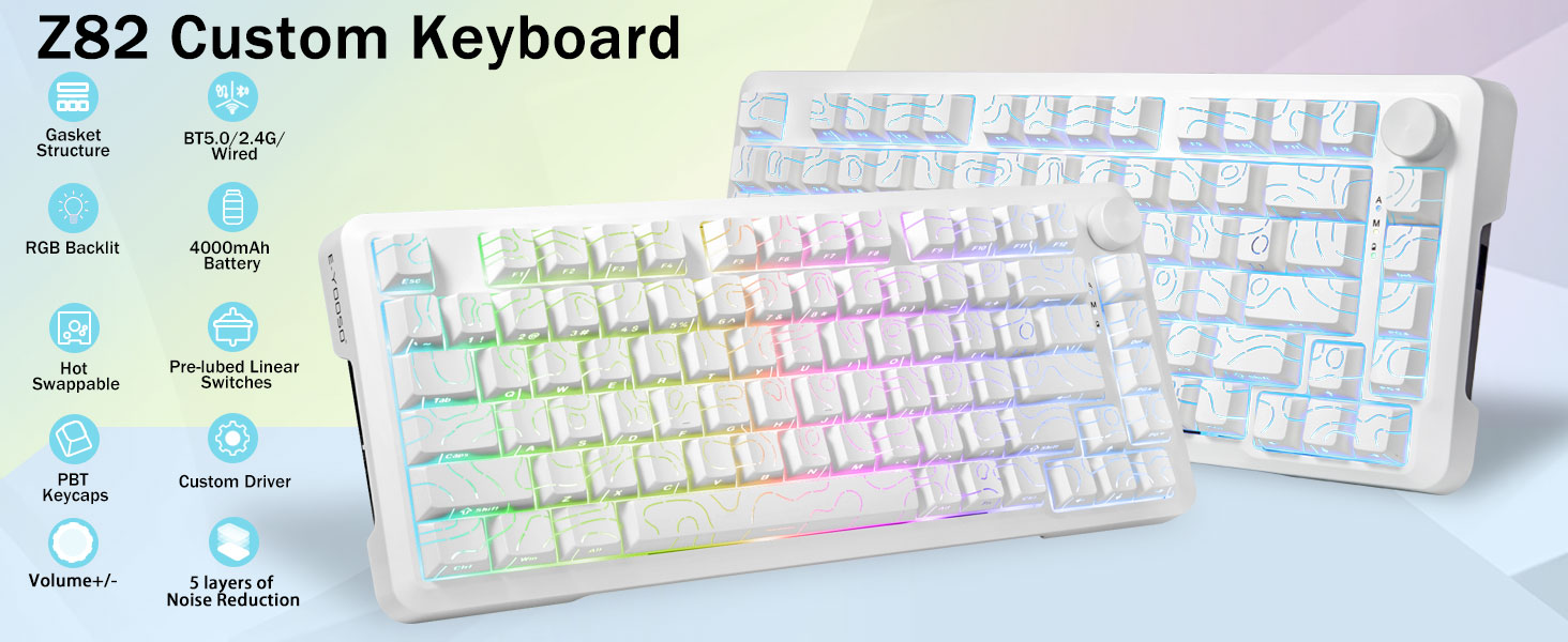 E-YOOSO Z-82 Tri-Mode Wireless 75% Gaming RGB Mechanical Keyboard Hot Swappable with Five-Layer Padding & Knob, Bluetooth/2.4GHz/USB-C, White 18 3bb5a5430c0903c9af0b3a7e5f4a27b1
