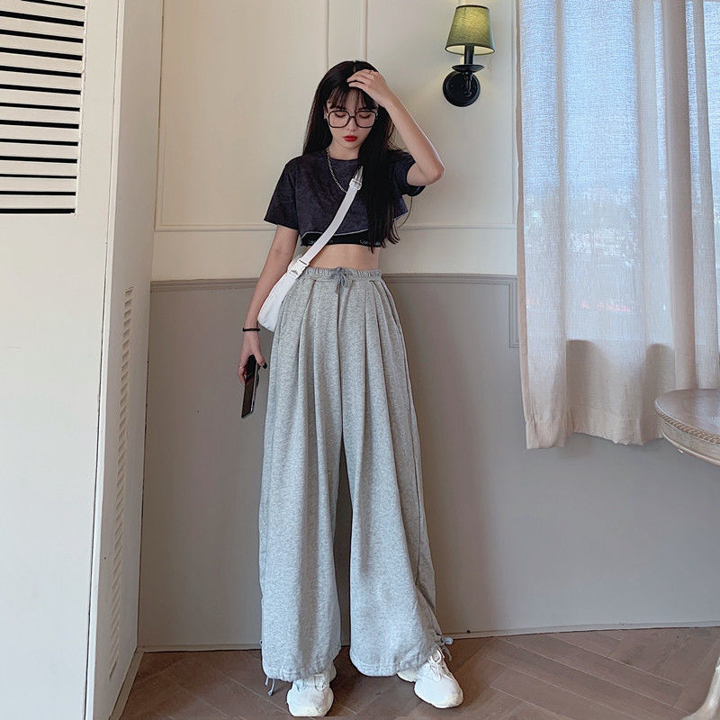 YUNHE Gray Joggers Women Summer Korean Fashion Sweatpants High Waist Solid  Color Streetwear Loose Casual Pants Women-Black,Chinese size L :  : Fashion
