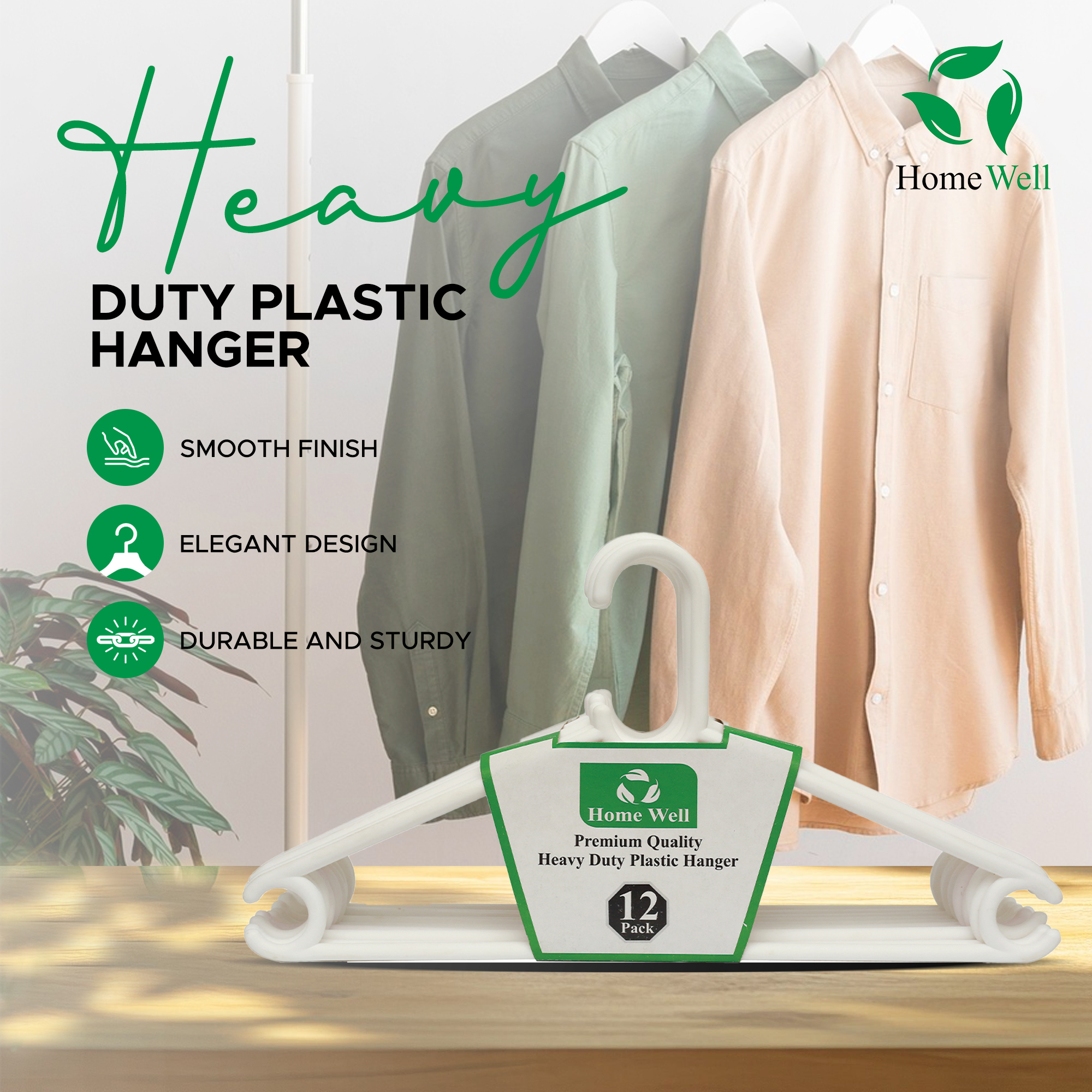 Pack Of 12 Heavy-Duty Plastic Hangers Premium Quality Ultra-Durable Space-Saving Clothes Hangers