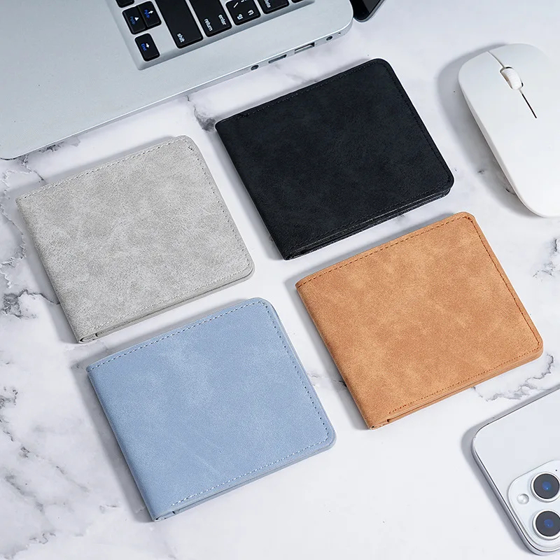 Slim Short Wallet for Men | Minimalist Leather Card Holder with ID Window & Cash Slot