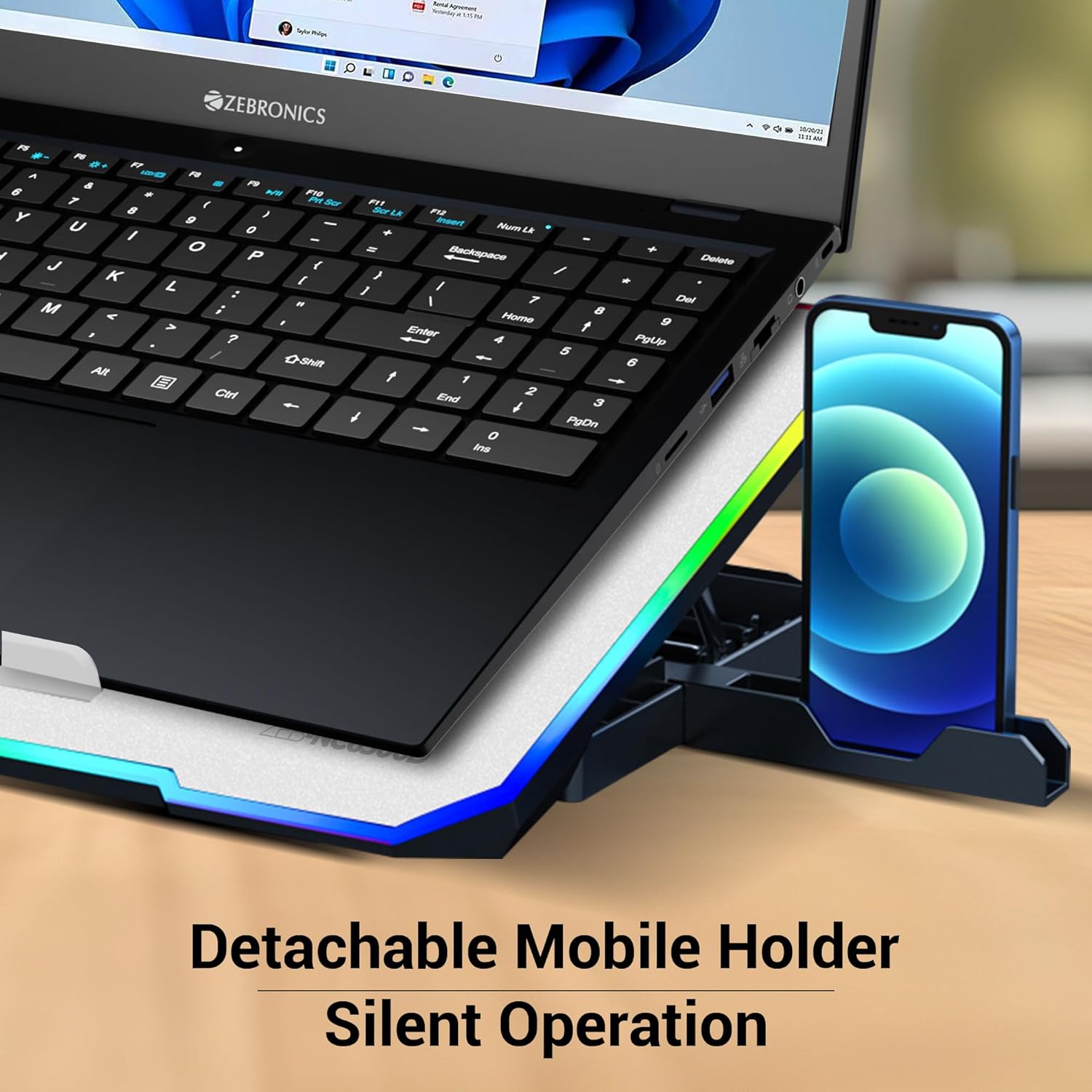 Amaze A505 Laptop Dual fans RGB Cooling Stand with Phone Holder 10 RGB Light modes