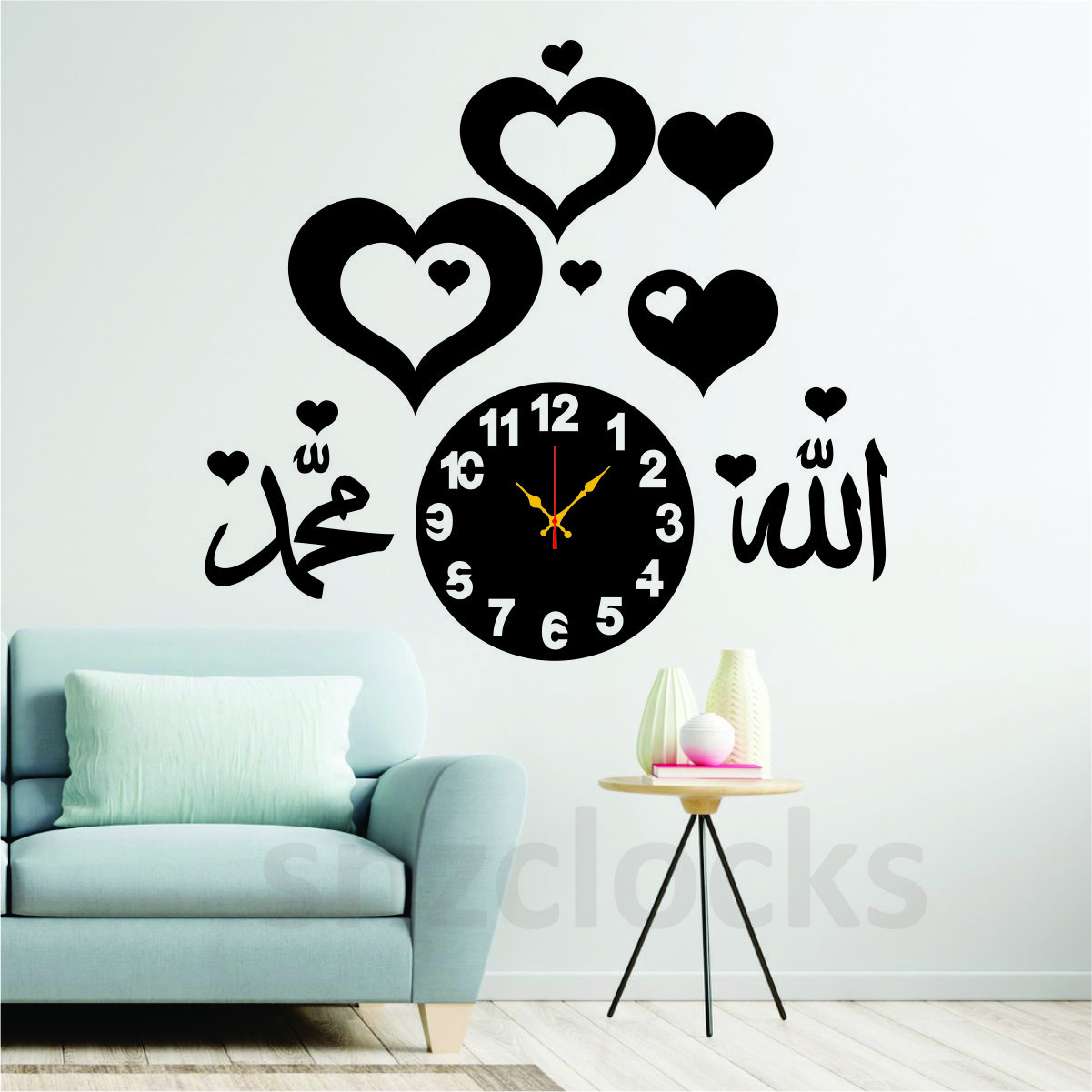 Islamic Wooden Wall Clock with 3D Butterfly Shelf - Quartz Home Decor Gift