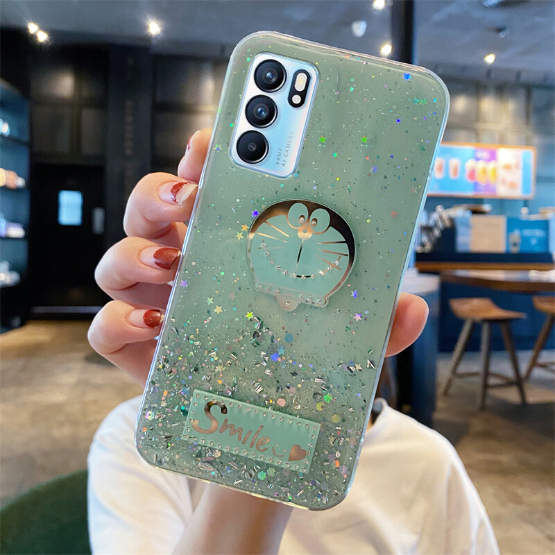 Phone Case OPPO Reno 6 4G Shiny Ring Back Cover Glitter Soft
