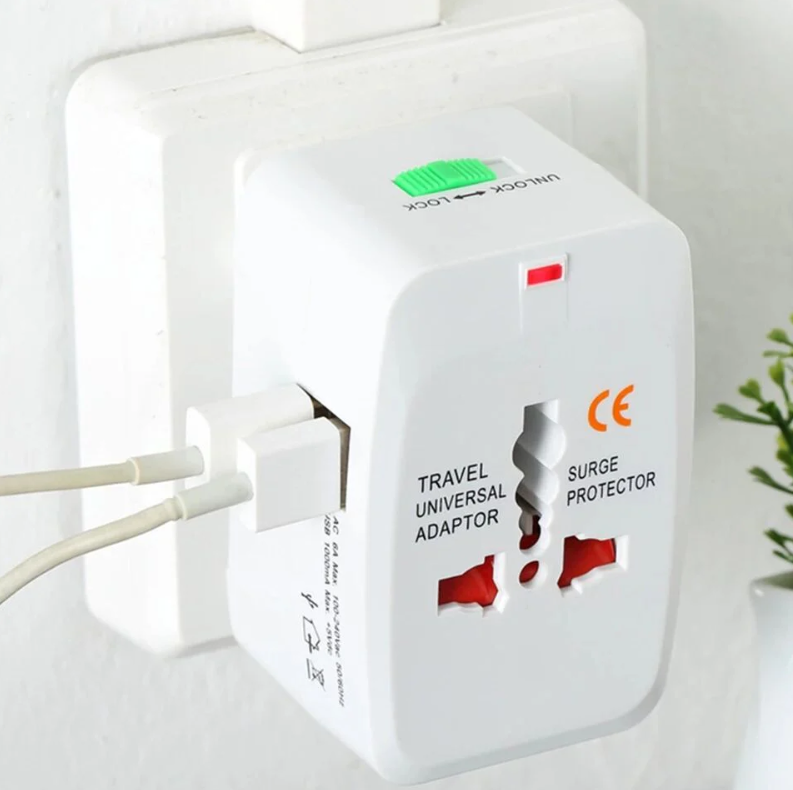 Universal Multi Travel Adapter Plug with 2 USB Charging Ports, Travel Mobile Wall Charger