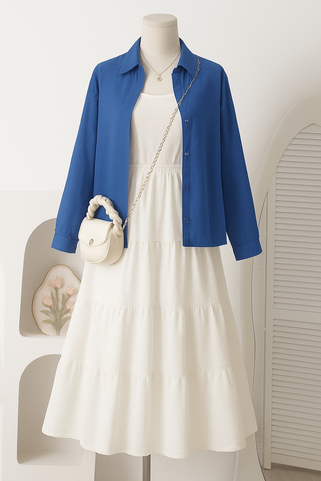 Western Wear Layered Maxi Dress Set for Girls – Elegant Button-Down Shirt with Flowy Tiered Inner Dress