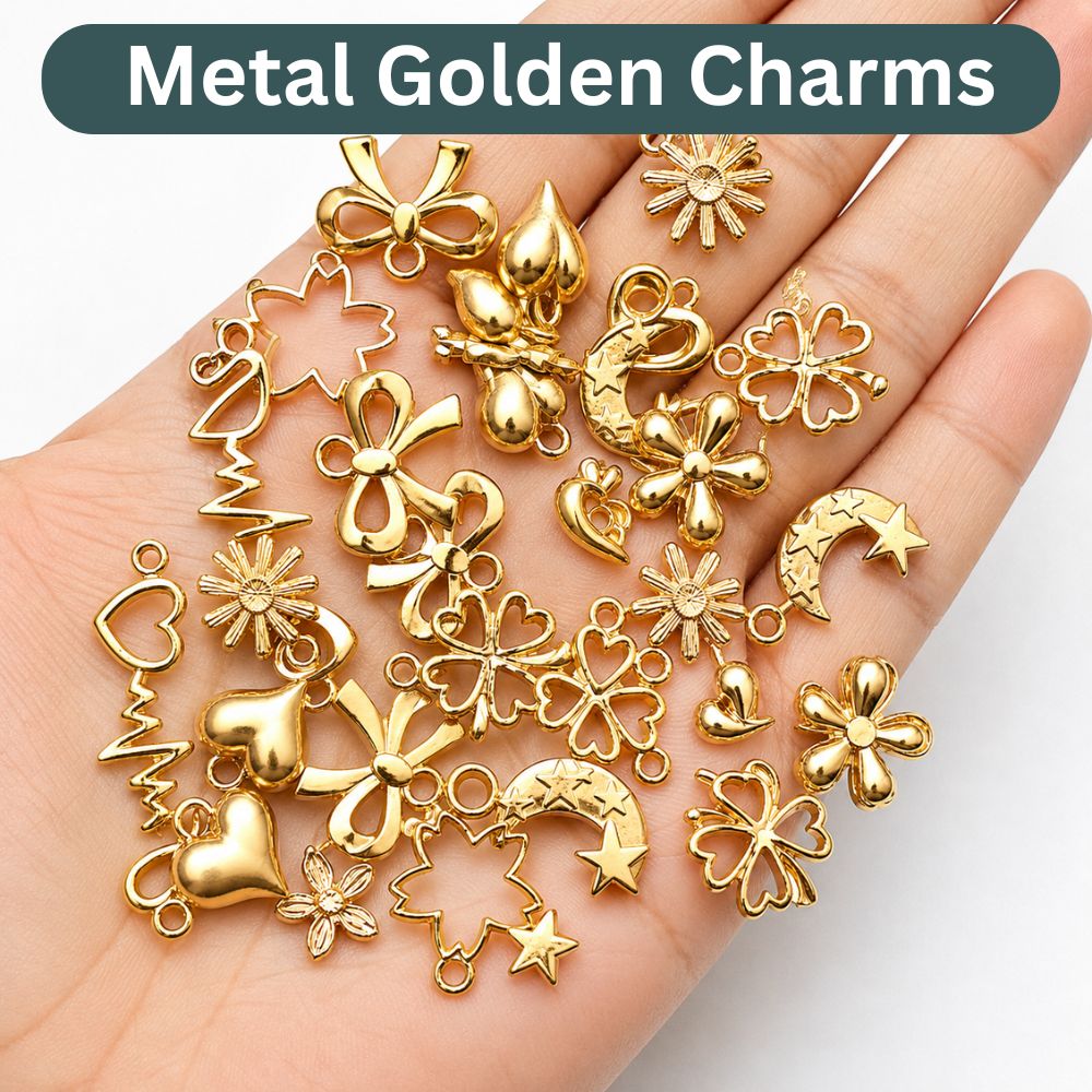 10/20/50/100 Pcs Golden Charms Mix Cute Mini Charms For Bracelet Making Mix Designs Vintage Metal Heart Bow Love Arrow Mix Design Charms For Bracelet and Jewellery making Pendant Charms Metal Golden Charms