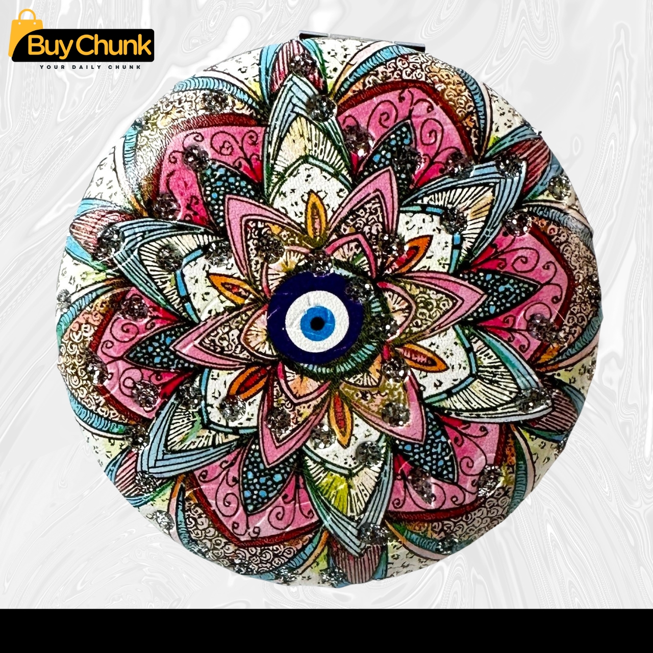 Mandala Compact Mirror with Glitter Design | Stylish Mandala Design for Everyday Use | Dual-Sided Compact Makeup Mirror for Women | Perfect Gift Idea