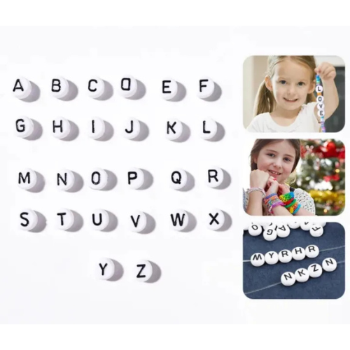 200Pcs 7mm Black Letter Loose Spacer Alphabet White Acrylic Beads For DIY Jewelry Making