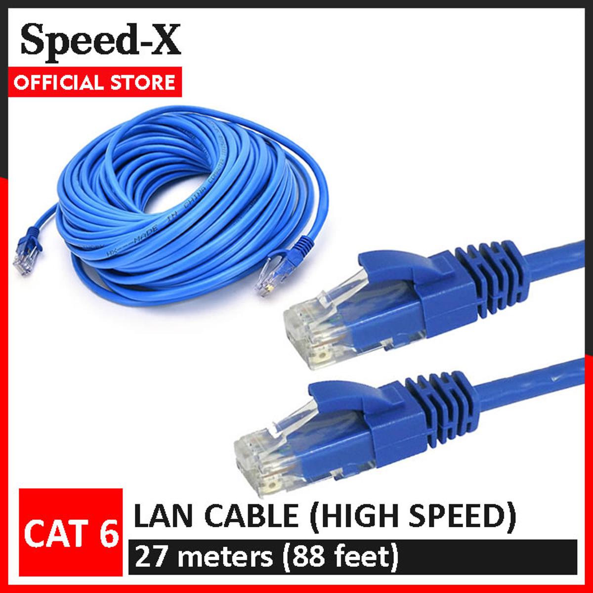SpeedX LAN Cable 27 meters (88 feet) Cat 6 Ethernet Cable Fixed Connectors Internet Wire