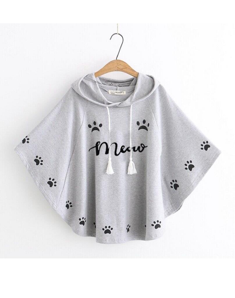 Round Style Meow Hooded Poncho For women Fabric Double Fleece