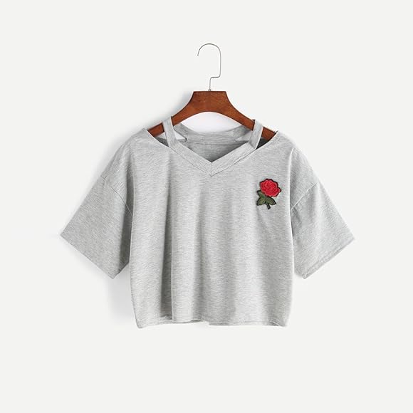 Trendy Women's Loose-Fit Crop Top with Printed Rose
