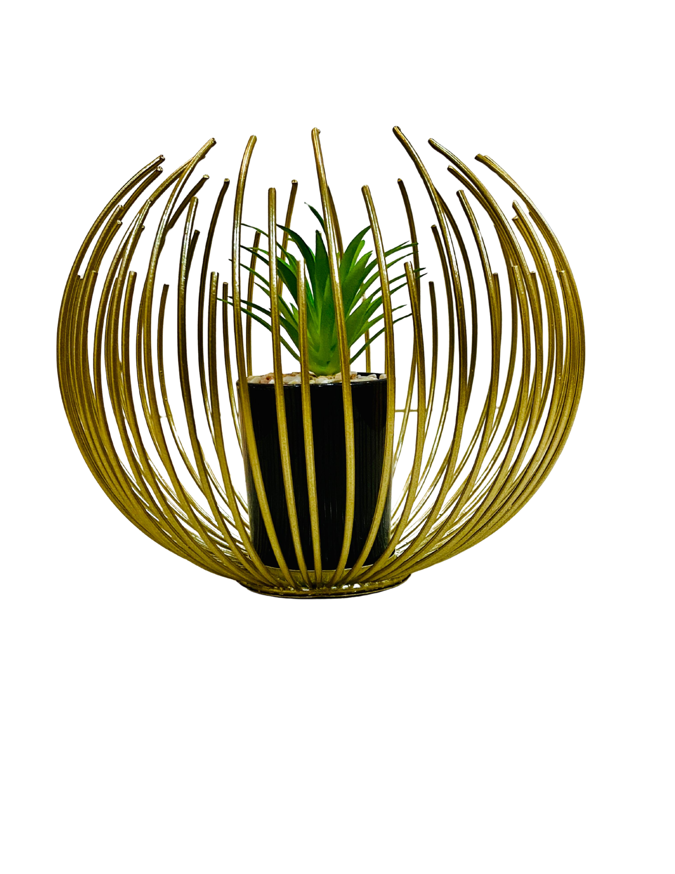 Elegant Golden Decorative Metal Basket with Artificial Plant – Modern Home & Office Décor