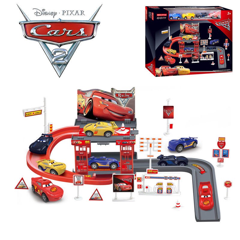 cars mcqueen garage racing parking lot play set