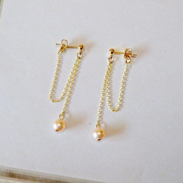 Luxury Gold-Plated Chain Drop Earrings with Natural White Pearls | Elegant Women’s Statement Jewelry