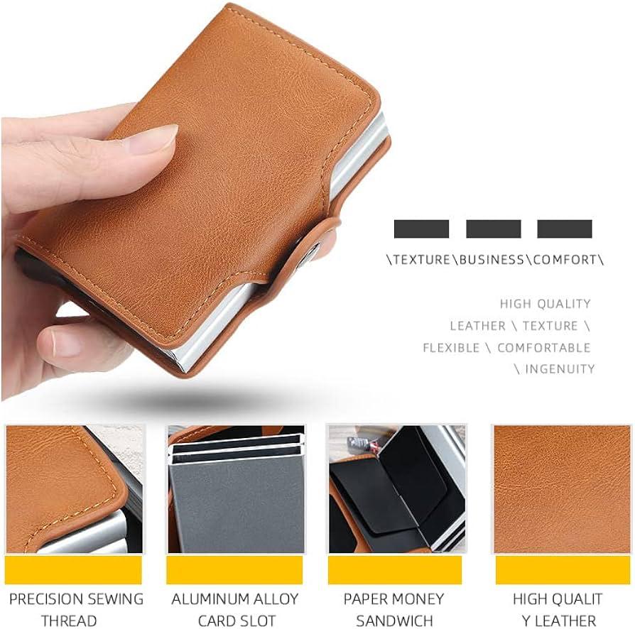 Generic Wallet for Men Brown Leather All Season RFID Blocking Pop-Up