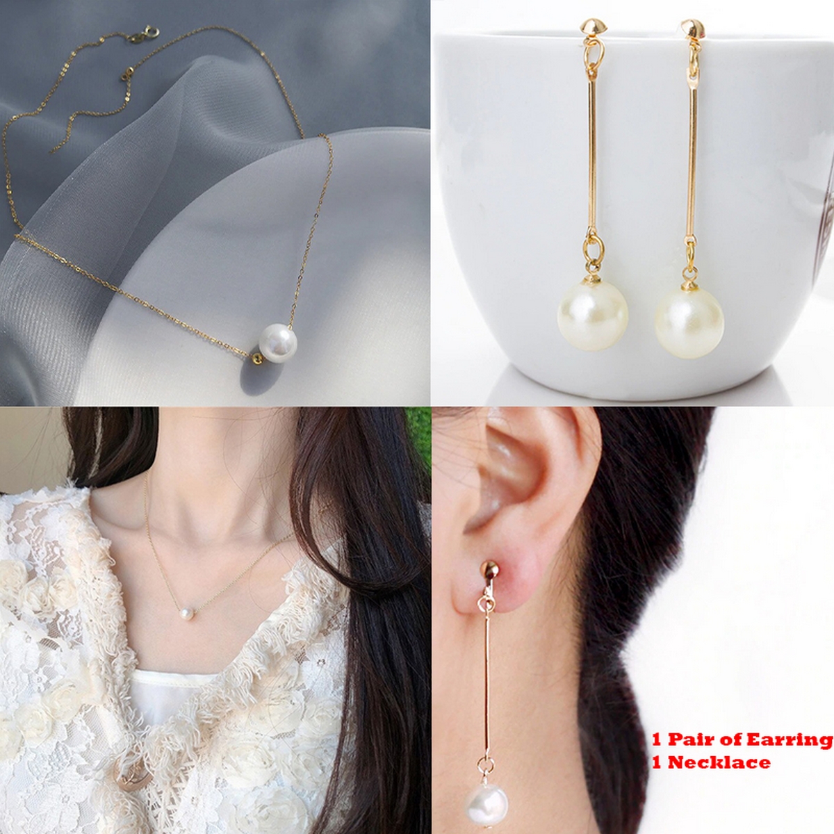 Pack of 02 Gold Pearl Long Tassel Earrings Simple Crystal Girls Hanging Boucle Female Earrings Stainless Steel Korean Style Noble Ear Stud New Oval Simulated Stone Earrings Gift Simulated Pearl Pierced Minimalist Party White Golden Stick with Earrings