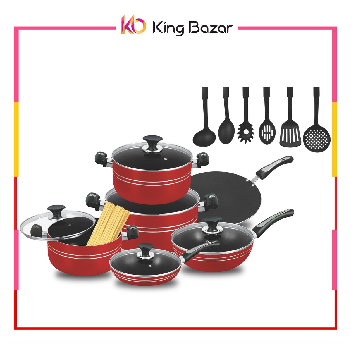 16 Pcs King Sheff Non Stick Cookware 16 Pcs Gift Set Smart - 16 Pcs - Grey & Black